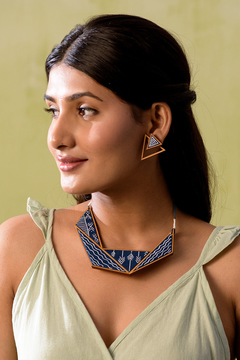 Abira | Chindi Fabric & Wood Earrings | Blue