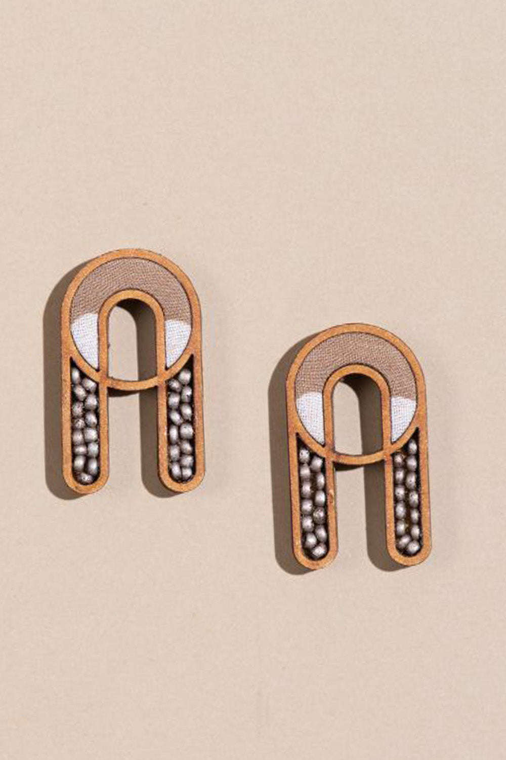 Abira | Chindi Fabric & Wood Earrings | Beige
