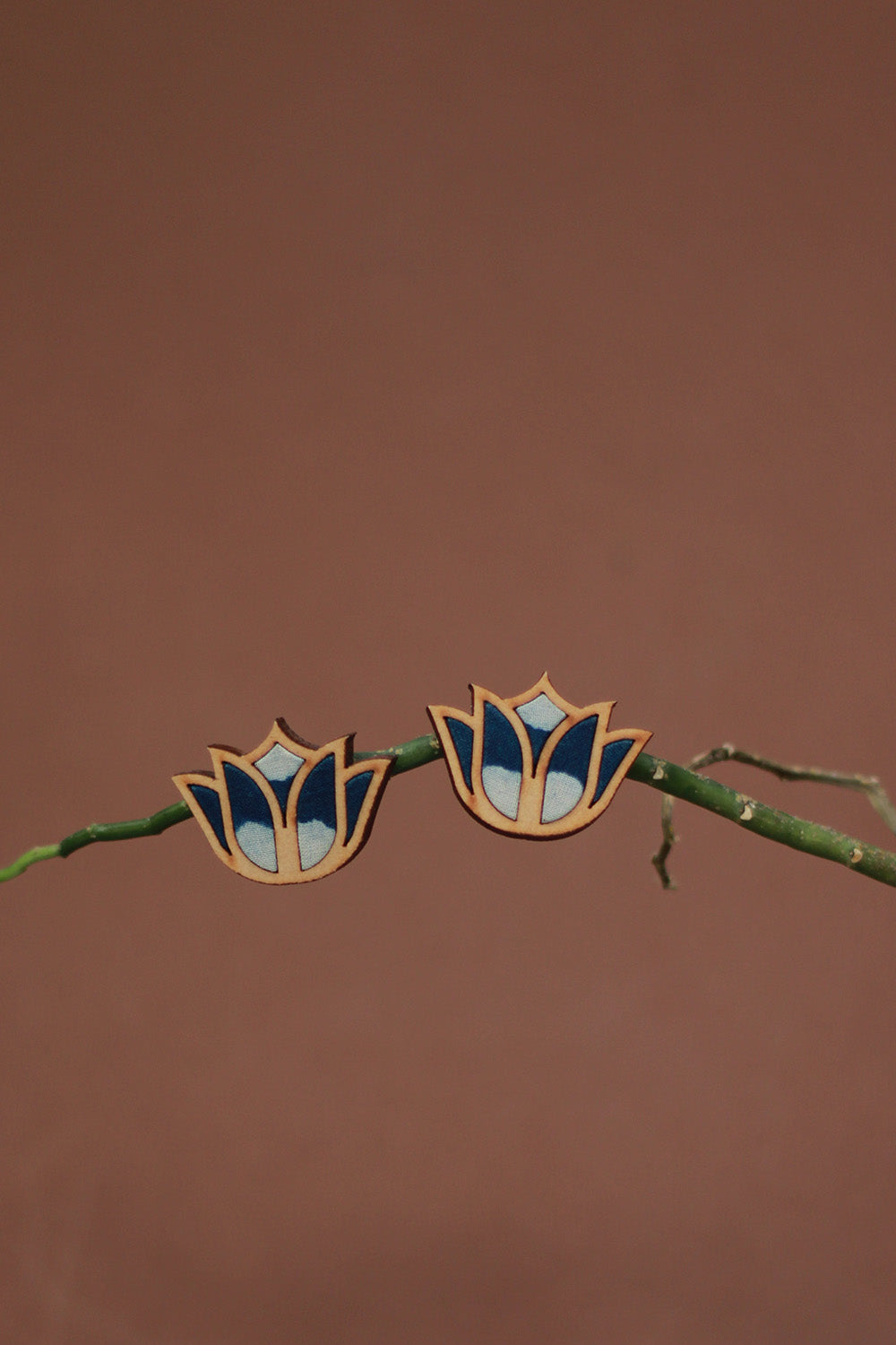 Abira | Chindi Fabric & Wood Earrings | Indigo