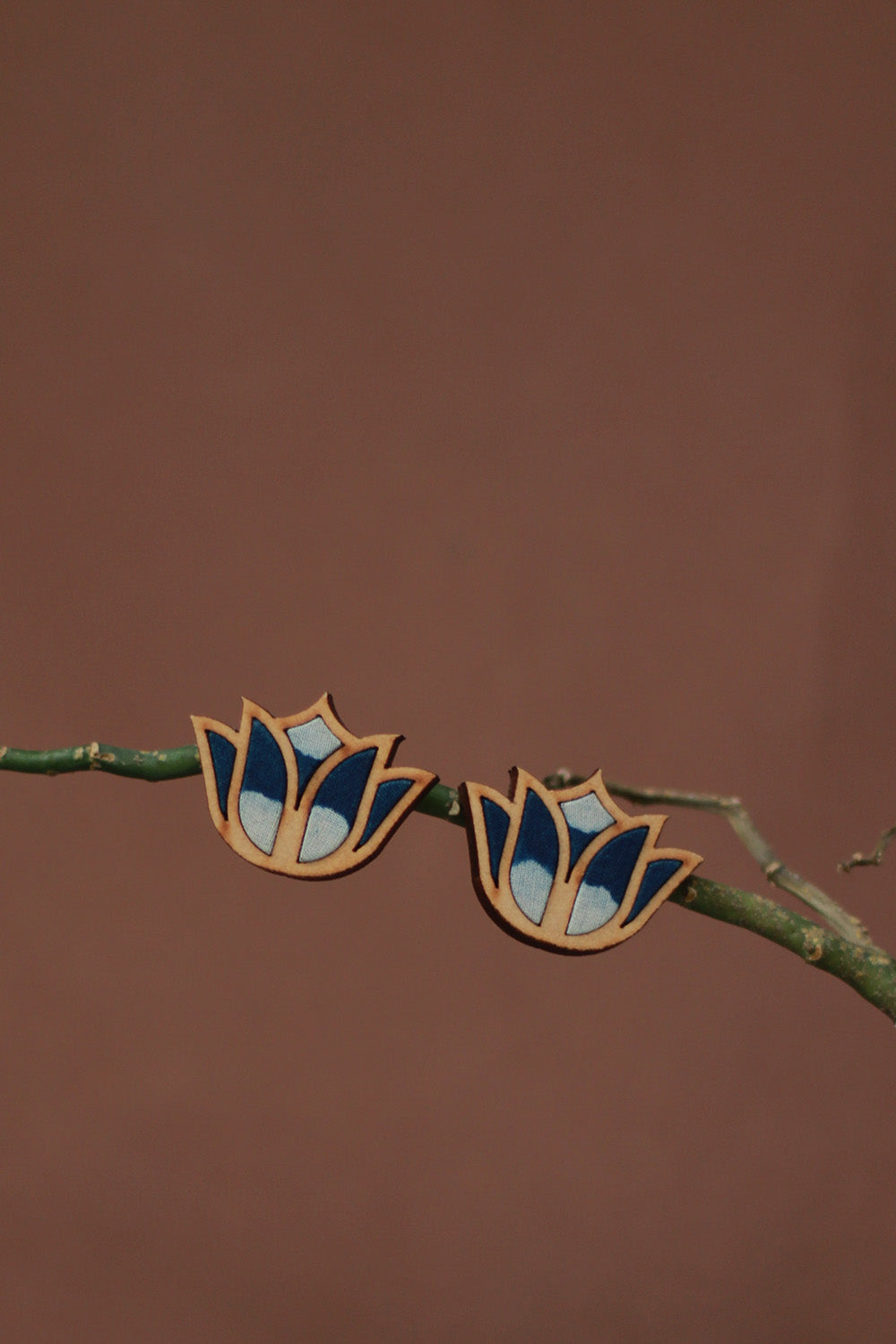 Abira | Chindi Fabric & Wood Earrings | Indigo