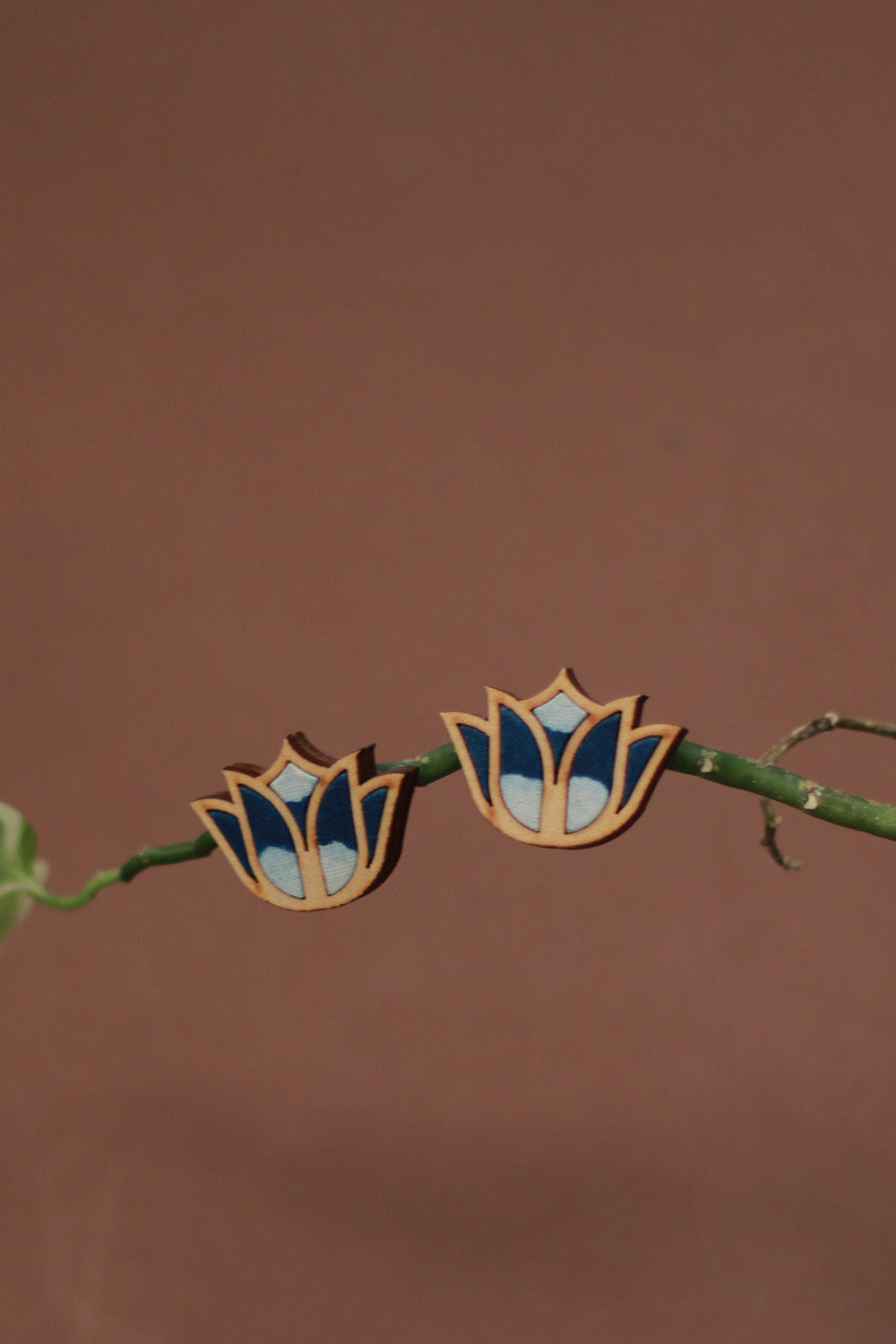 Abira | Chindi Fabric & Wood Earrings | Indigo