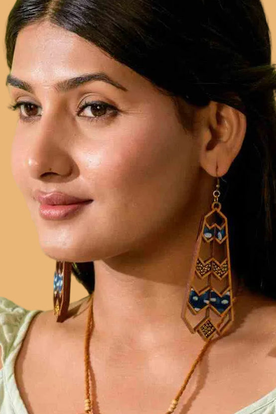 Abira | Chindi Fabric & Wood Earrings | Blue