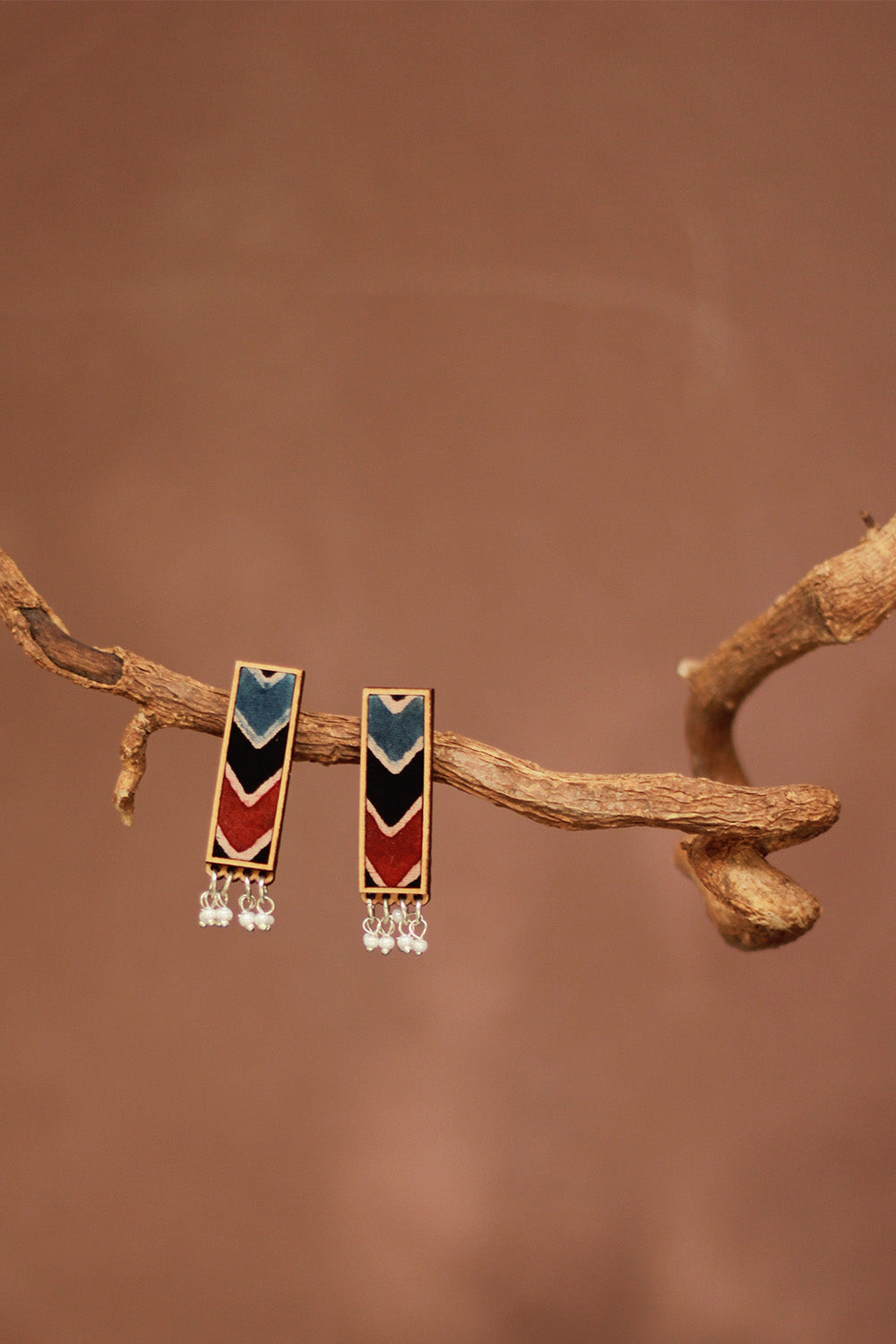 Abira | Chindi Fabric & Wood Earrings | Noir Ajrakh