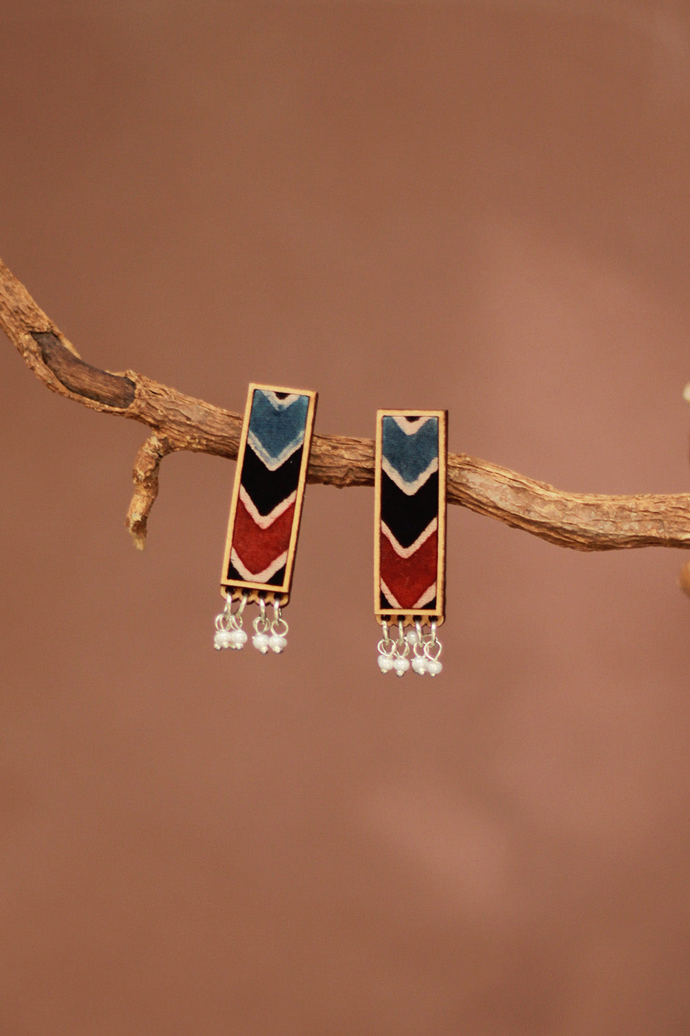 Abira | Chindi Fabric & Wood Earrings | Noir Ajrakh