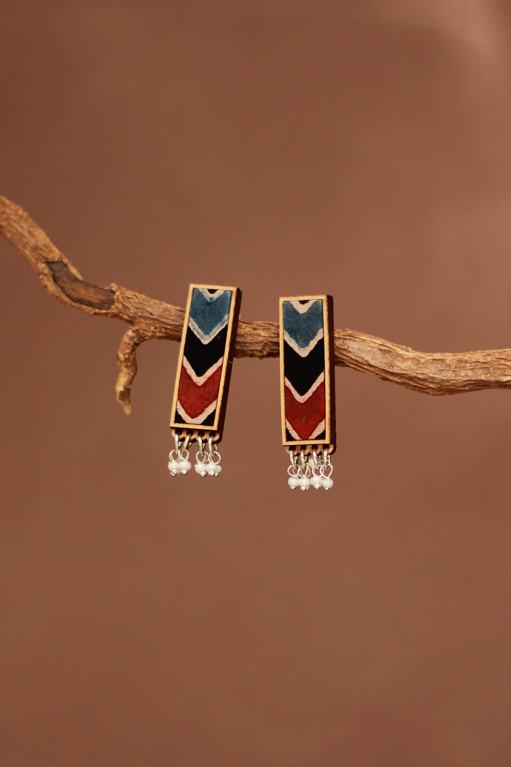 Abira | Chindi Fabric & Wood Earrings | Noir Ajrakh