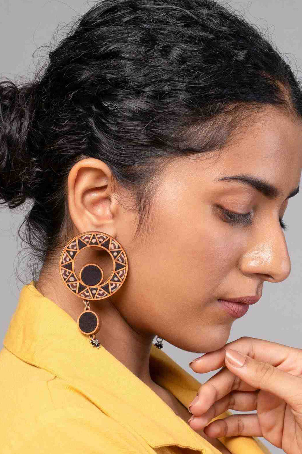 Abira | Chindi Fabric & Wood Earrings | Noir Ajrakh