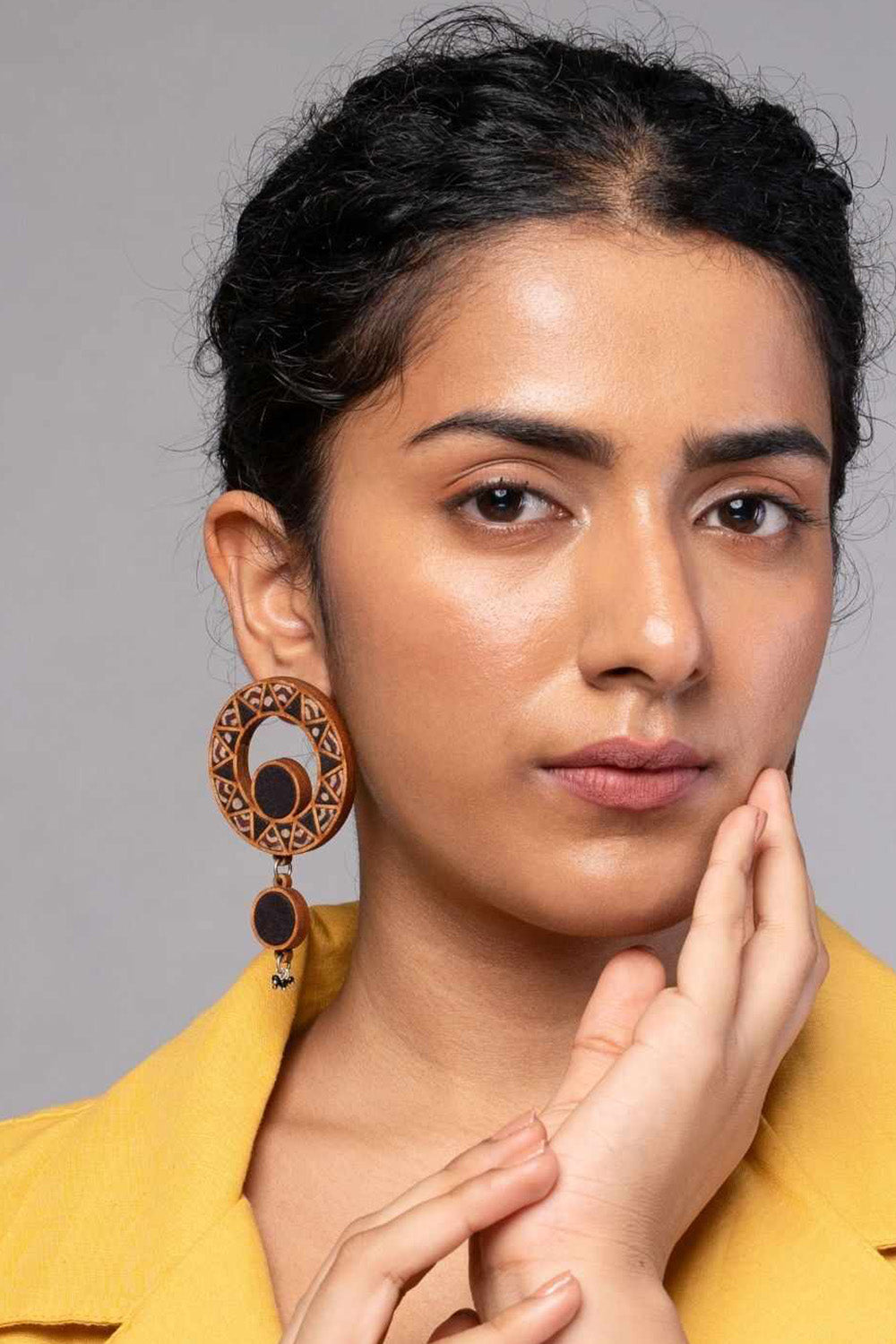 Abira | Chindi Fabric & Wood Earrings | Noir Ajrakh