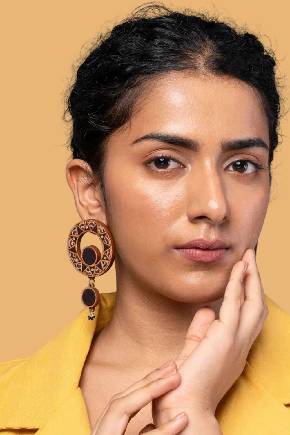 Abira | Chindi Fabric & Wood Earrings | Noir Ajrakh