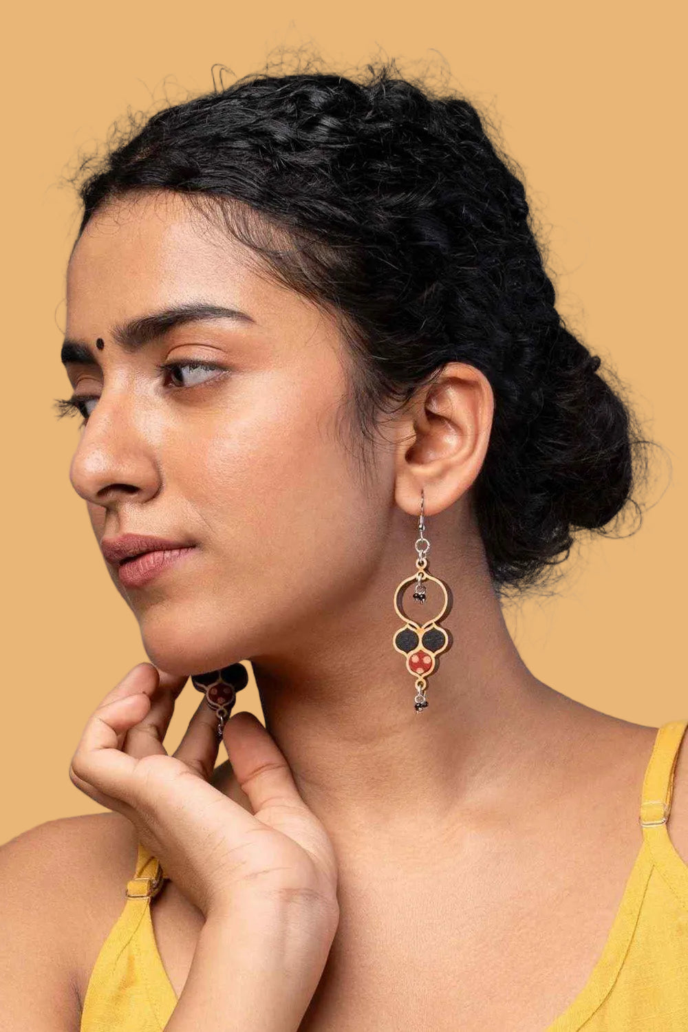 Abira | Chindi Fabric & Wood Earrings | Noir Ajrakh