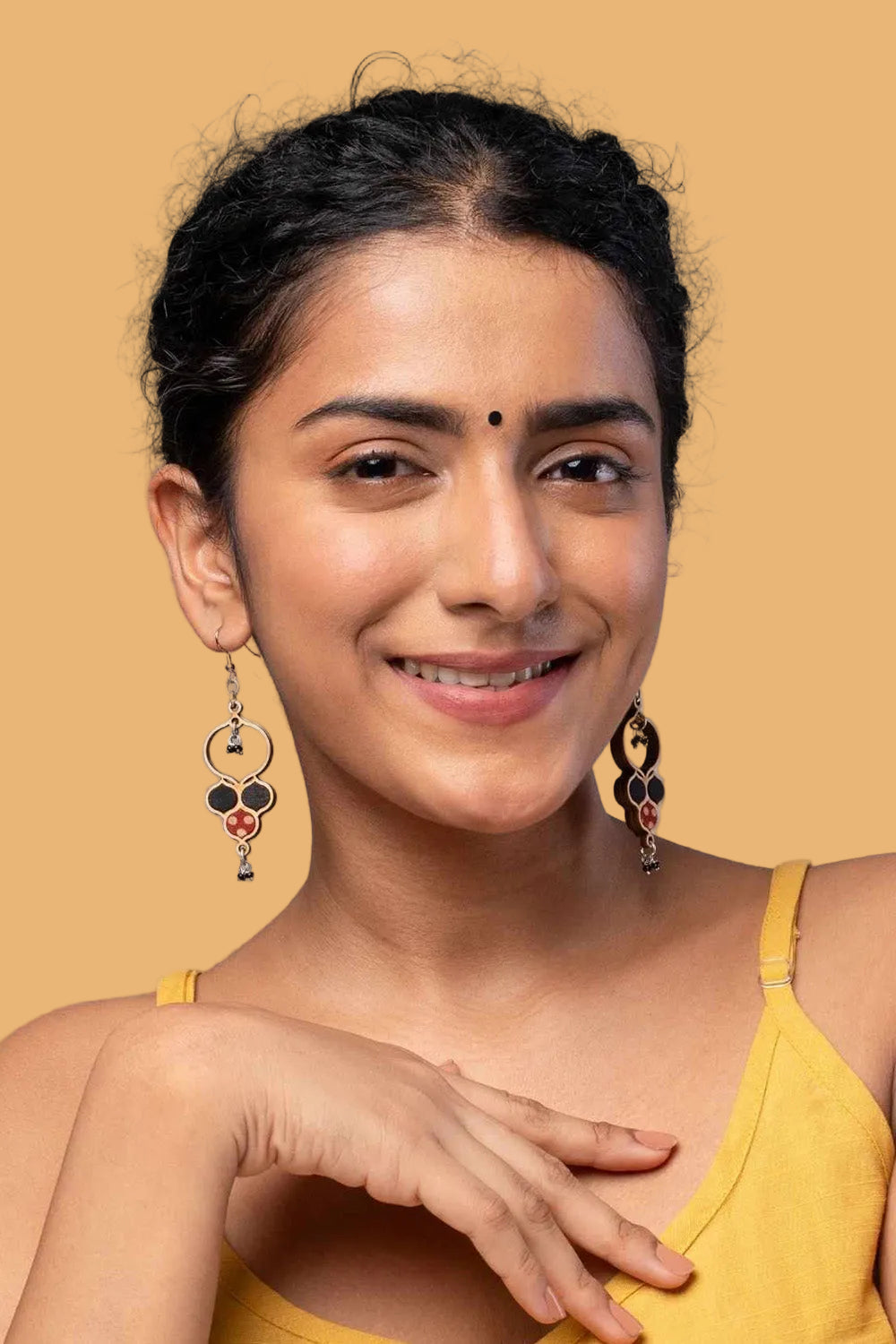 Abira | Chindi Fabric & Wood Earrings | Noir Ajrakh