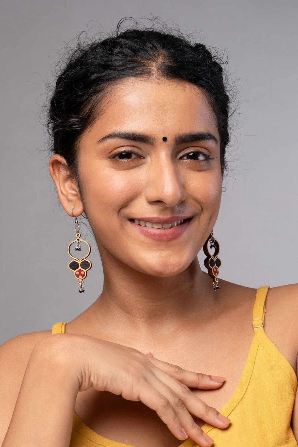Abira | Chindi Fabric & Wood Earrings | Noir Ajrakh