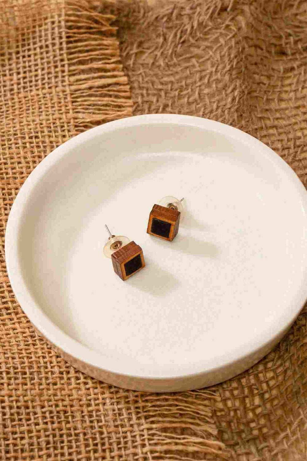 Abira | Chindi Fabric & Wood Earrings | Noir