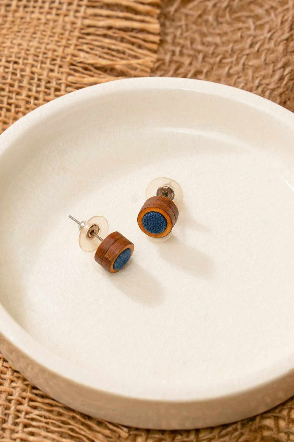 Abira | Chindi Fabric & Wood Earrings | Blue