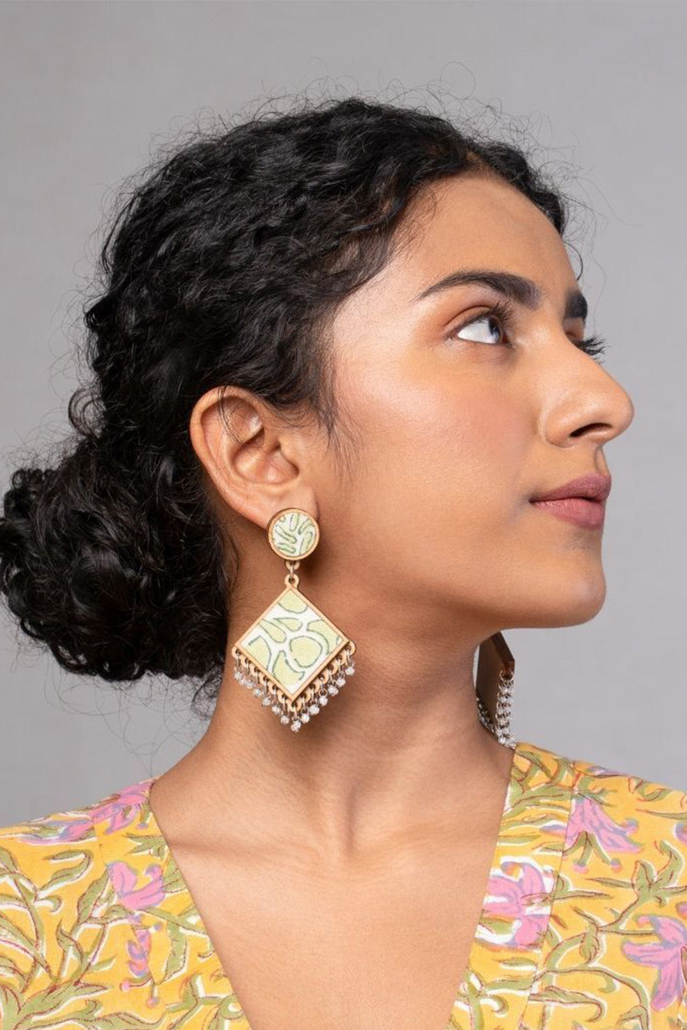 Abira | Chindi Fabric & Wood Earrings | Green