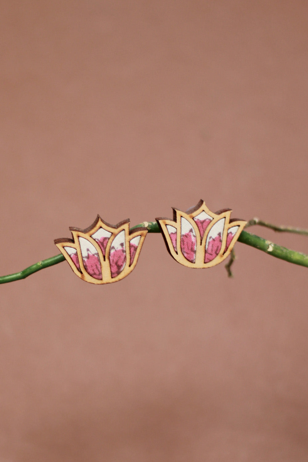 Abira | Chindi Fabric & Wood Earrings | Pink