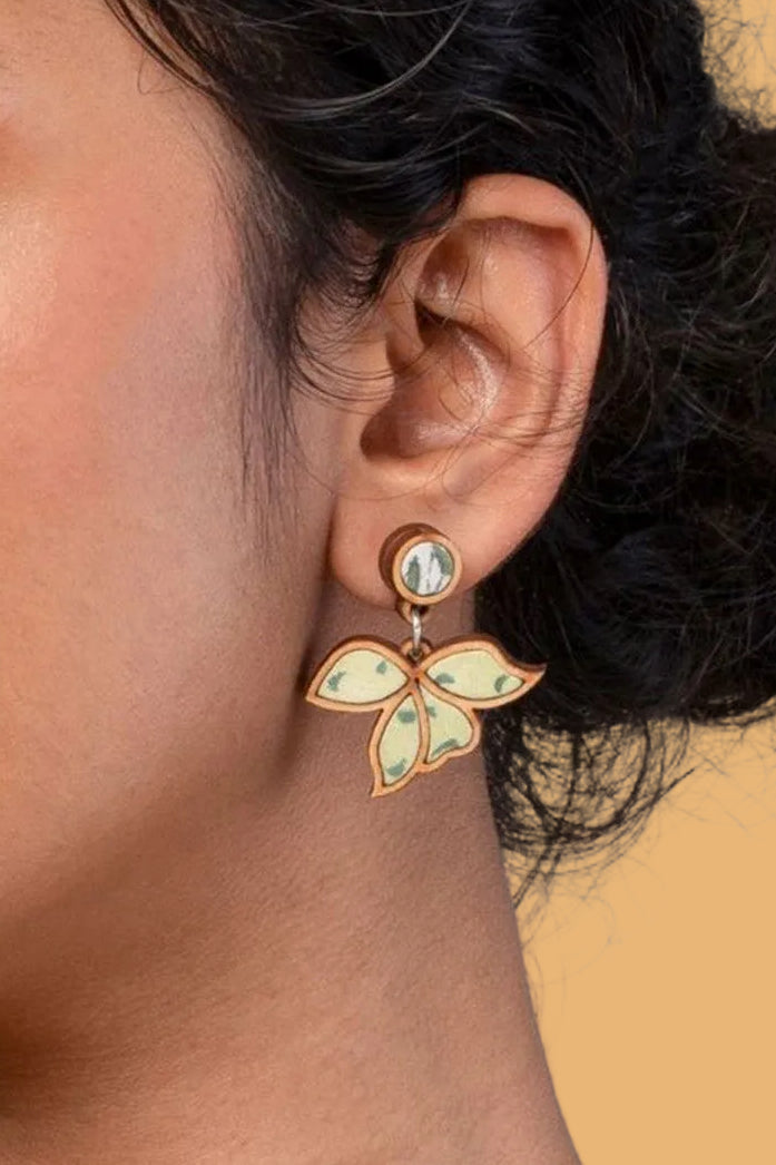 Abira | Chindi Fabric & Wood Earrings | Green