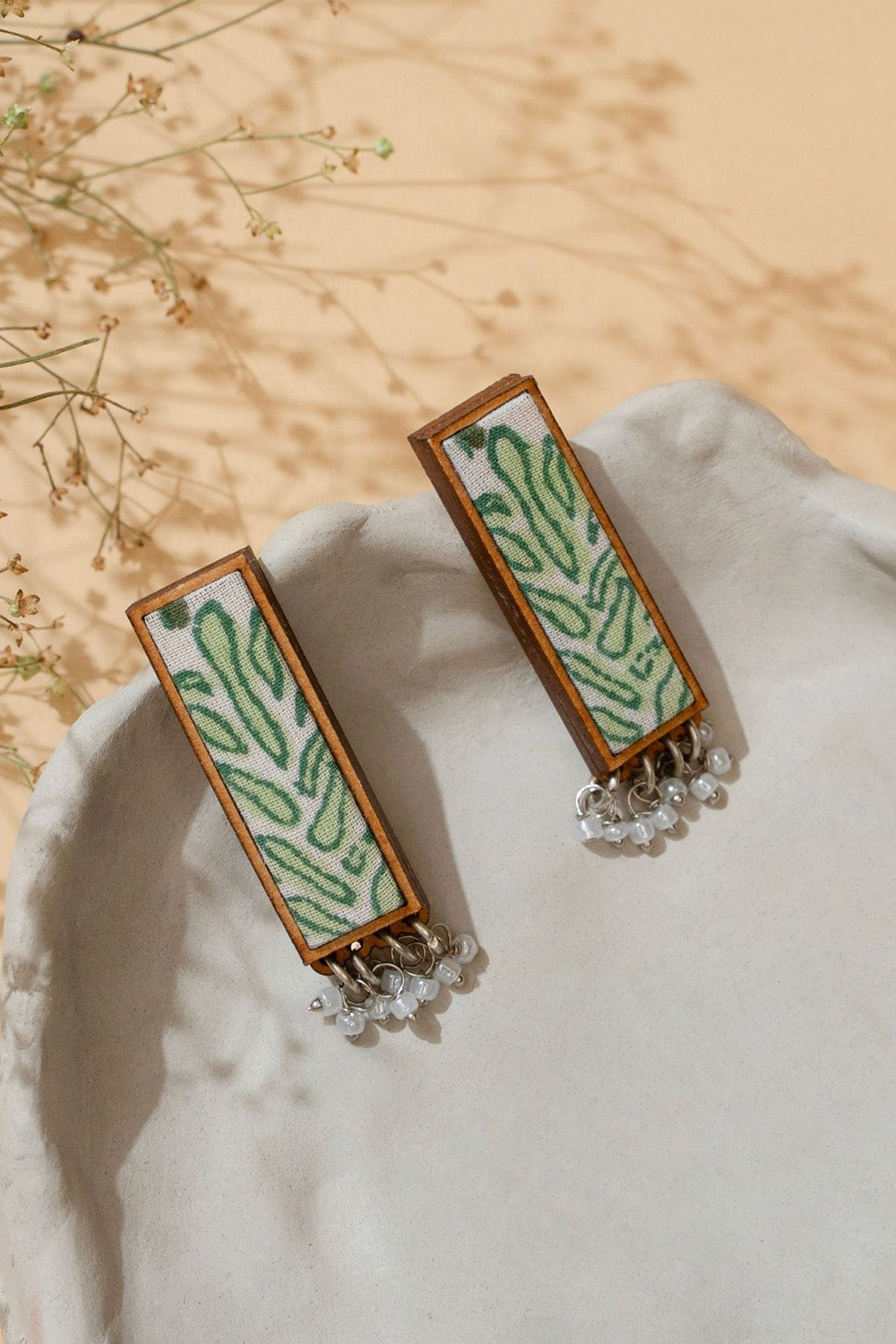 Abira | Chindi Fabric & Wood Earrings | Green