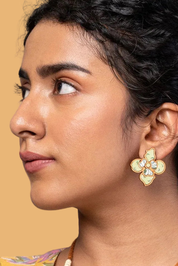 Abira | Chindi Fabric & Wood Earrings | Green