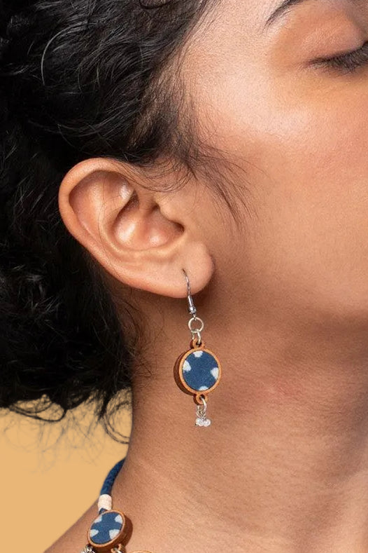 Abira | Chindi Fabric & Wood Earrings | Blue