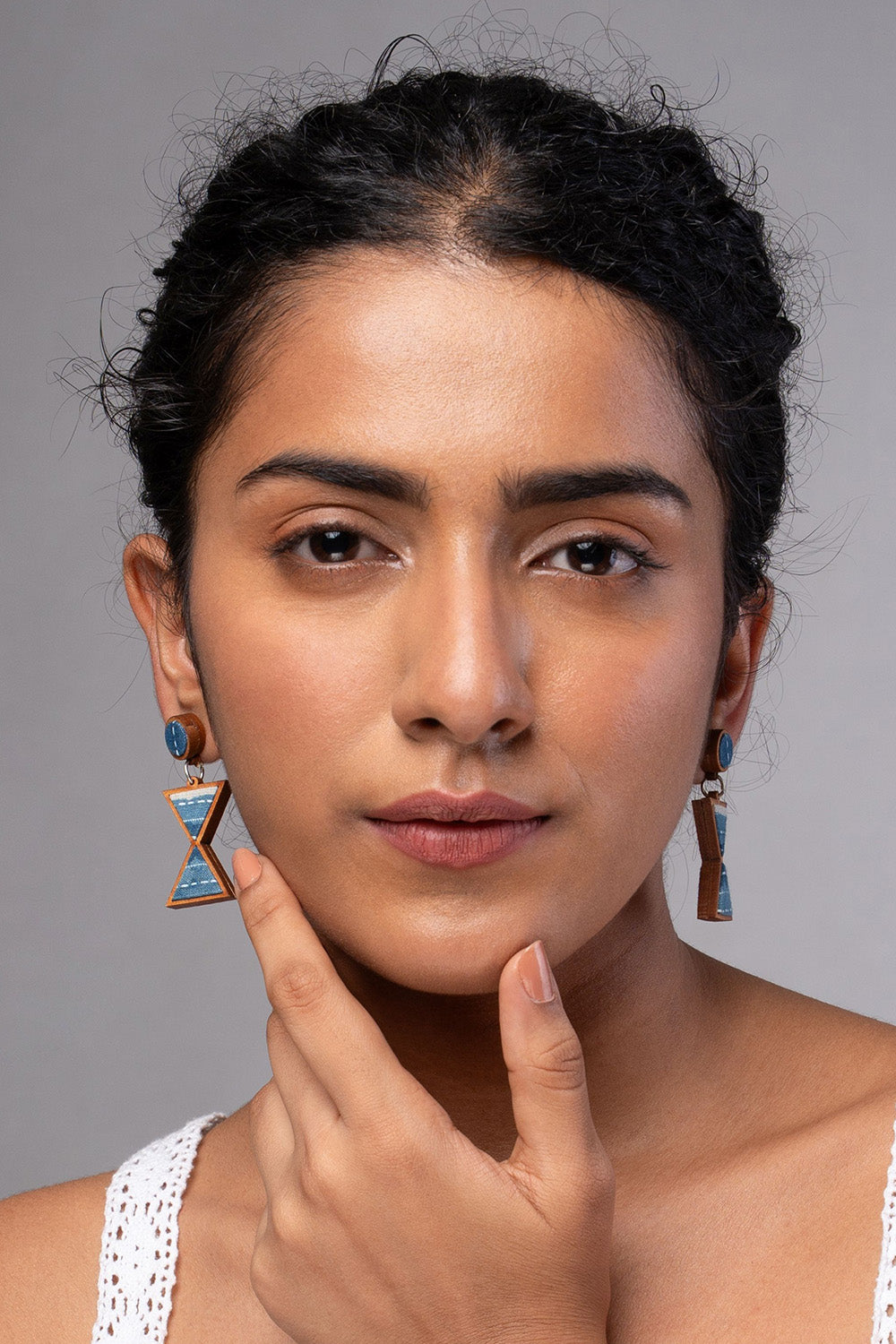 Abira | Chindi Fabric & Wood Earrings | Blue