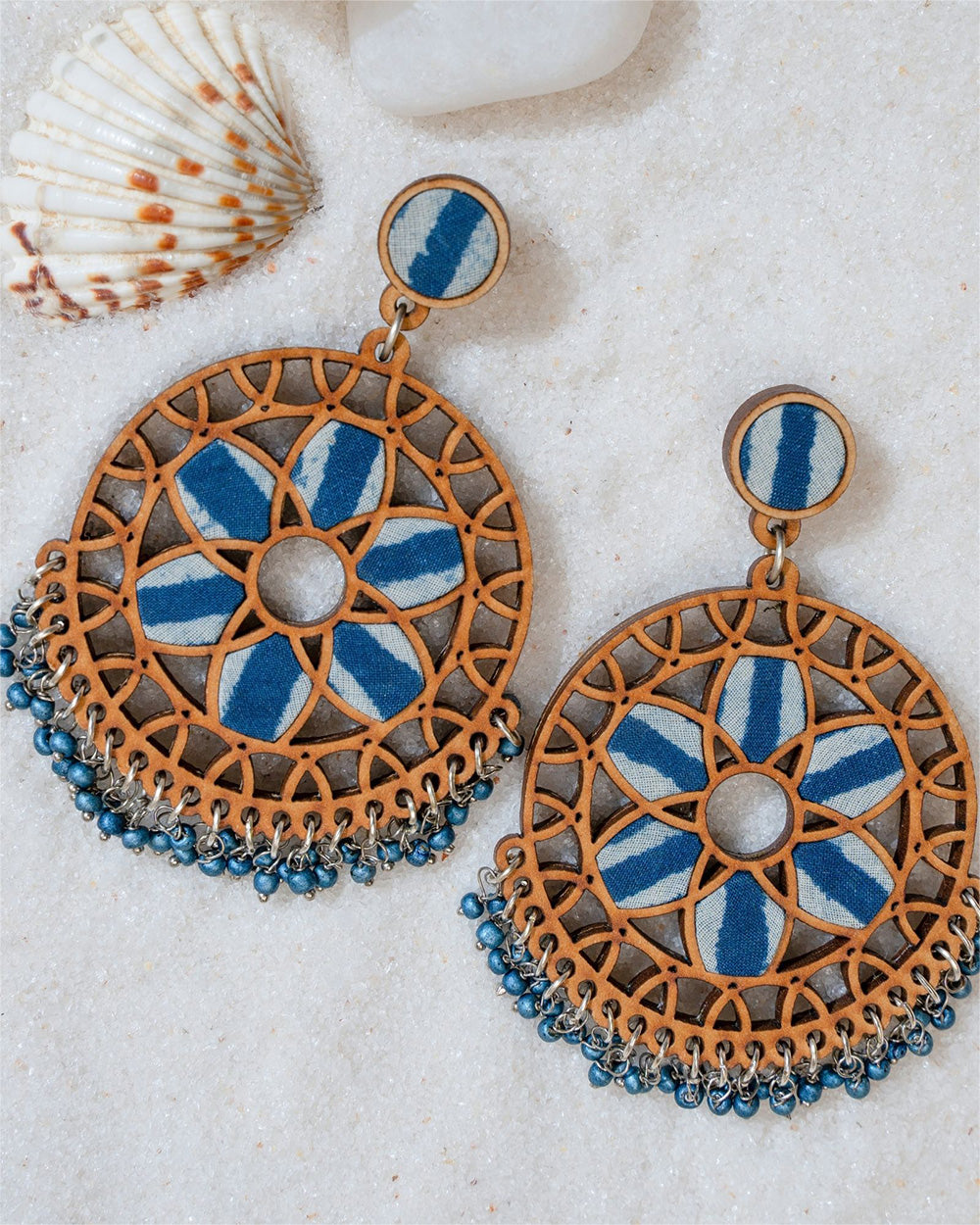 Abira | Chindi Fabric & Wood Earrings | Blue