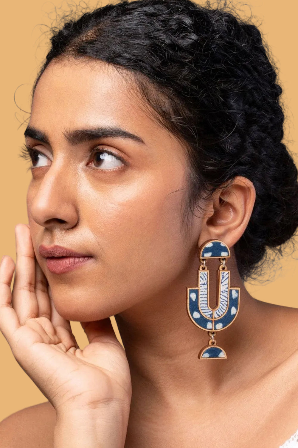 Abira | Chindi Fabric & Wood Earrings | Blue