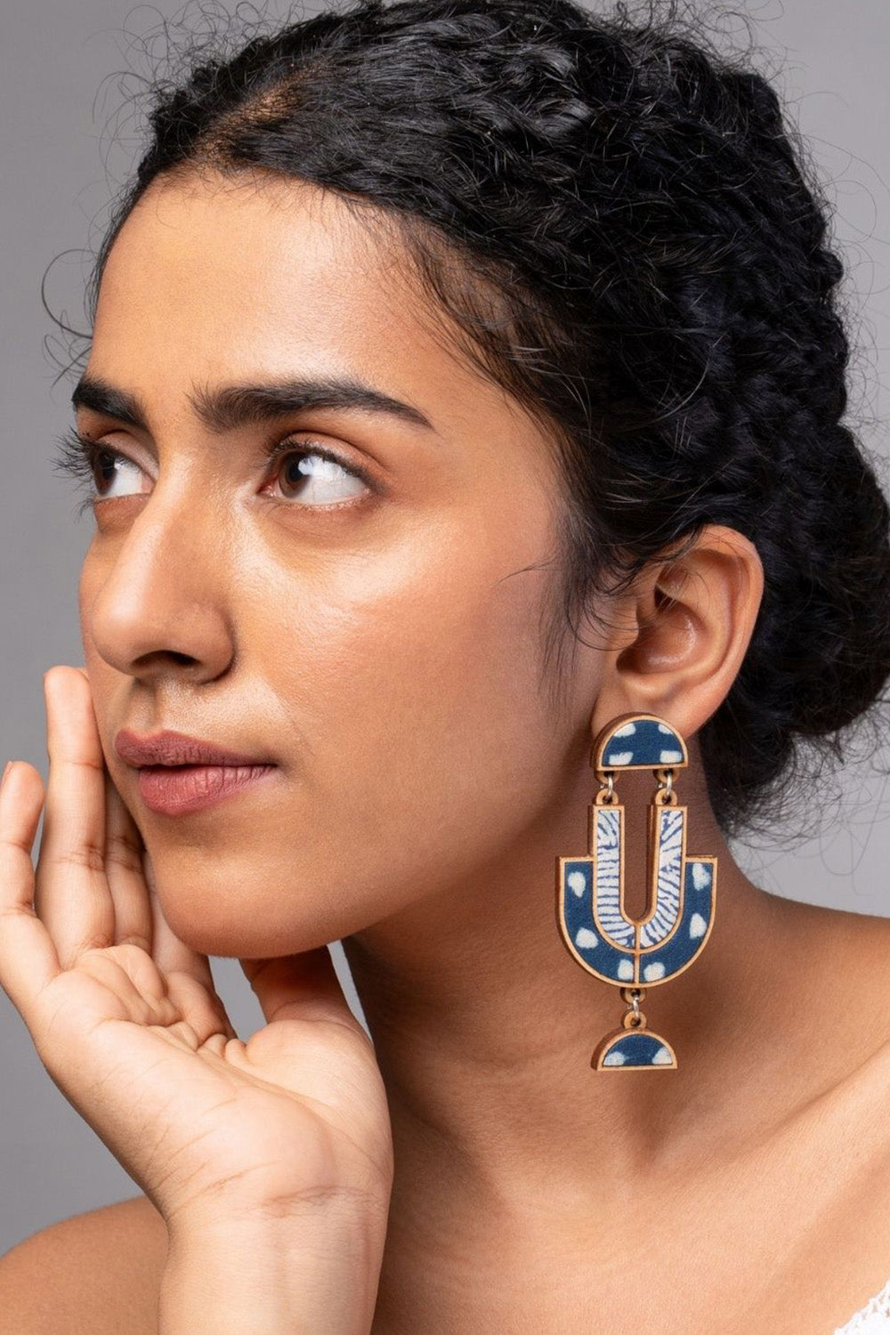 Abira | Chindi Fabric & Wood Earrings | Blue