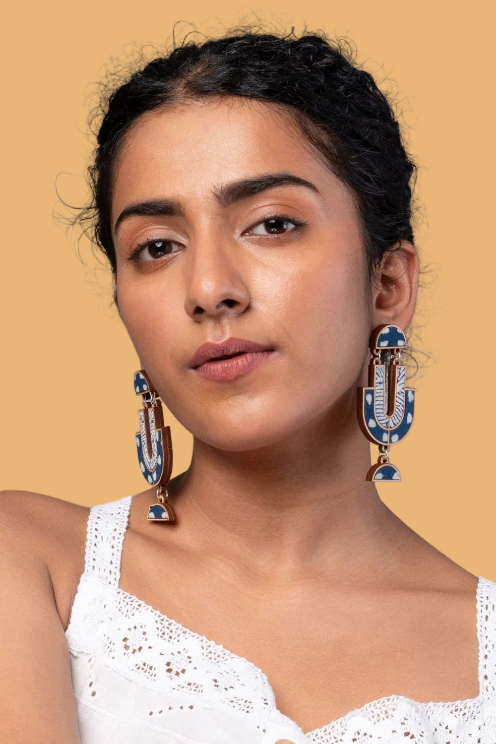 Abira | Chindi Fabric & Wood Earrings | Blue