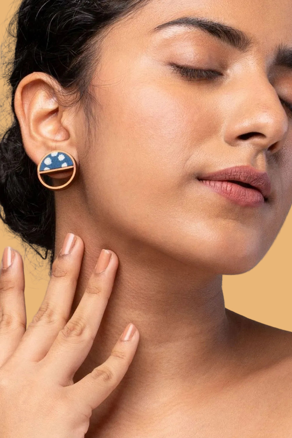Abira | Chindi Fabric & Wood Earrings | Blue