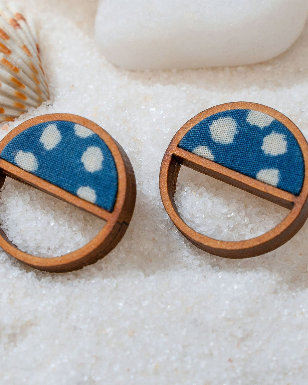 Abira | Chindi Fabric & Wood Earrings | Blue
