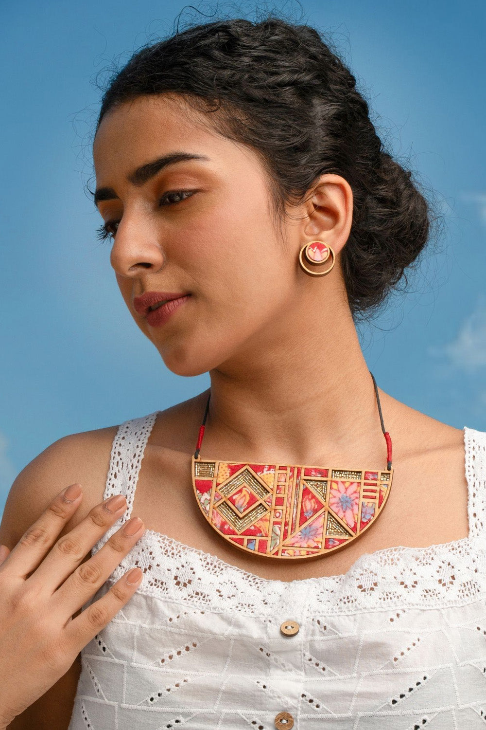 Abira | Chindi Fabric & Wood Earrings