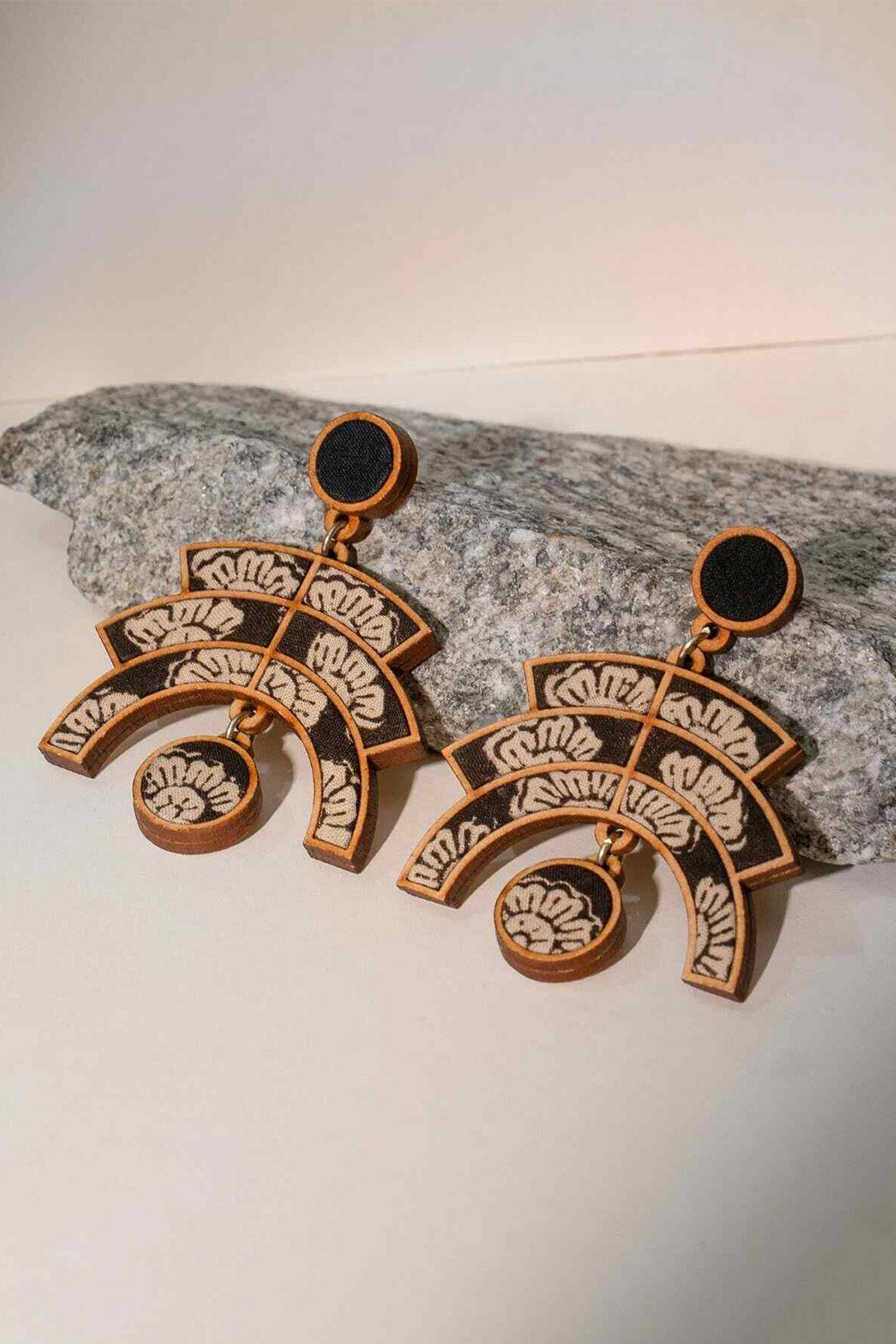 Abira | Chindi Fabric & Wood Earrings | Noir Kalamkari