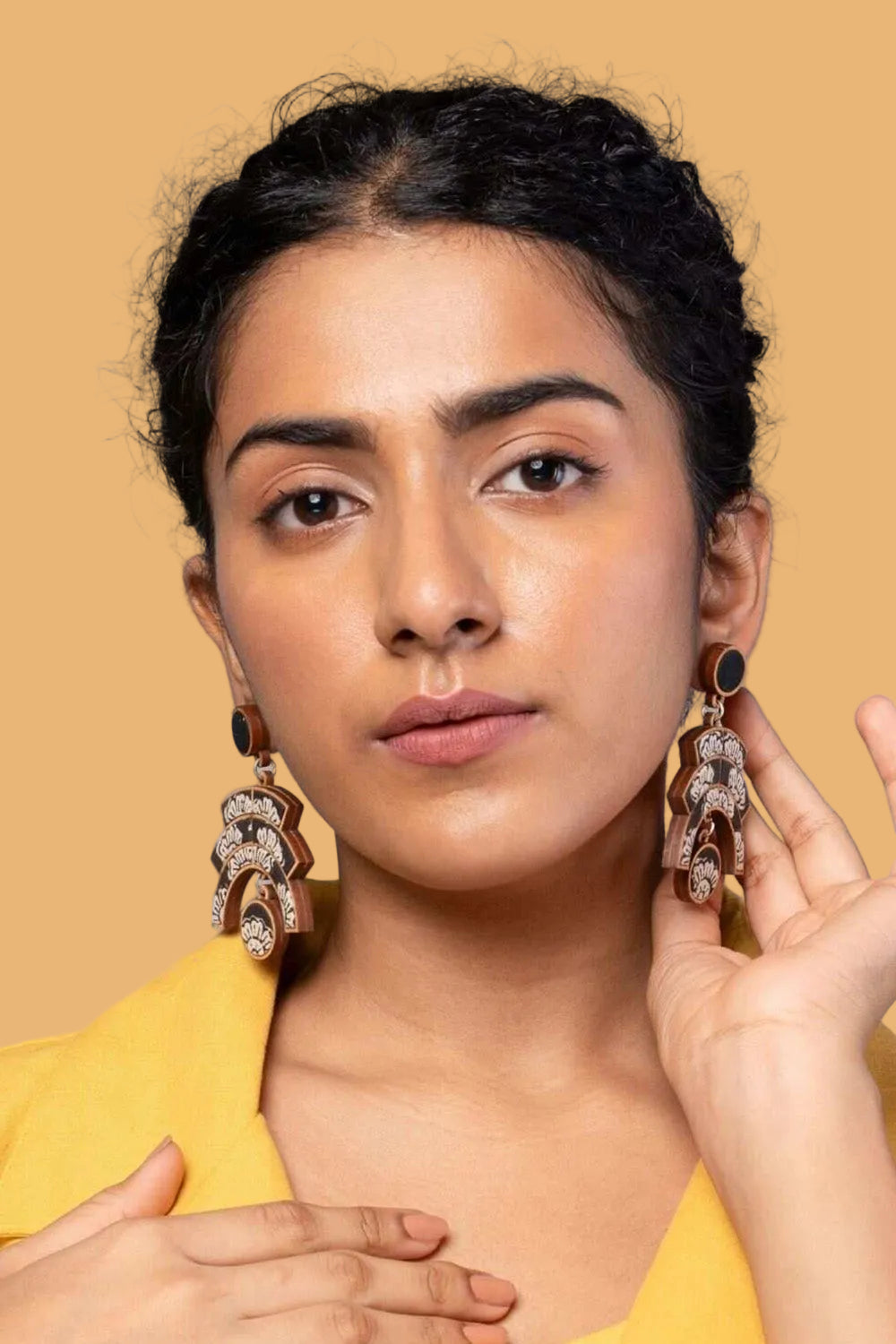 Abira | Chindi Fabric & Wood Earrings | Noir Kalamkari