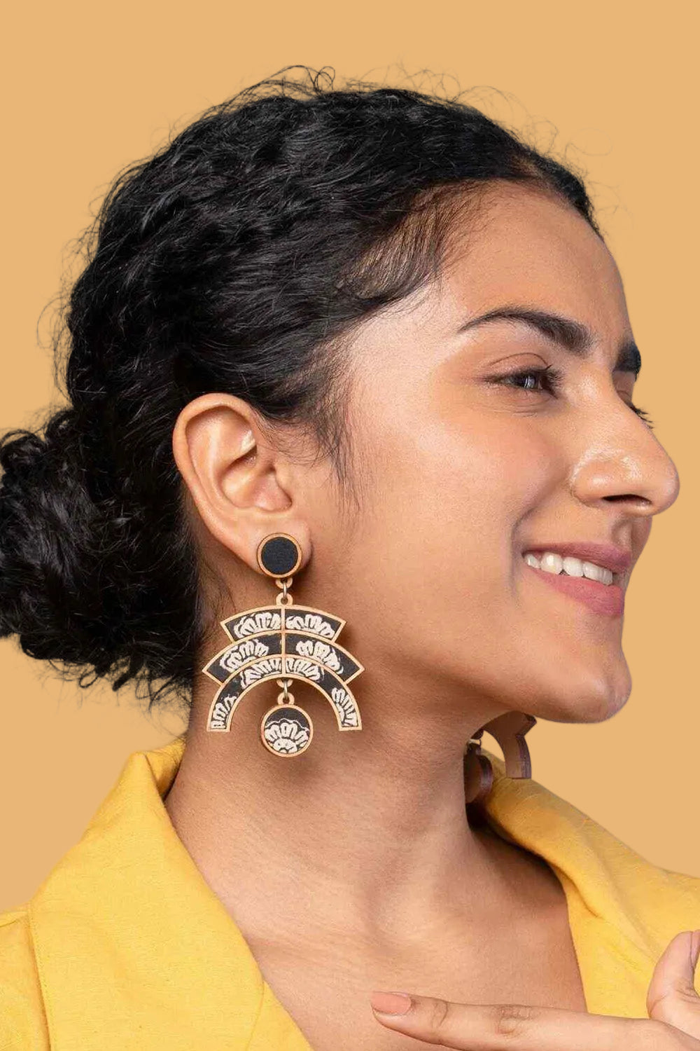 Abira | Chindi Fabric & Wood Earrings | Noir Kalamkari