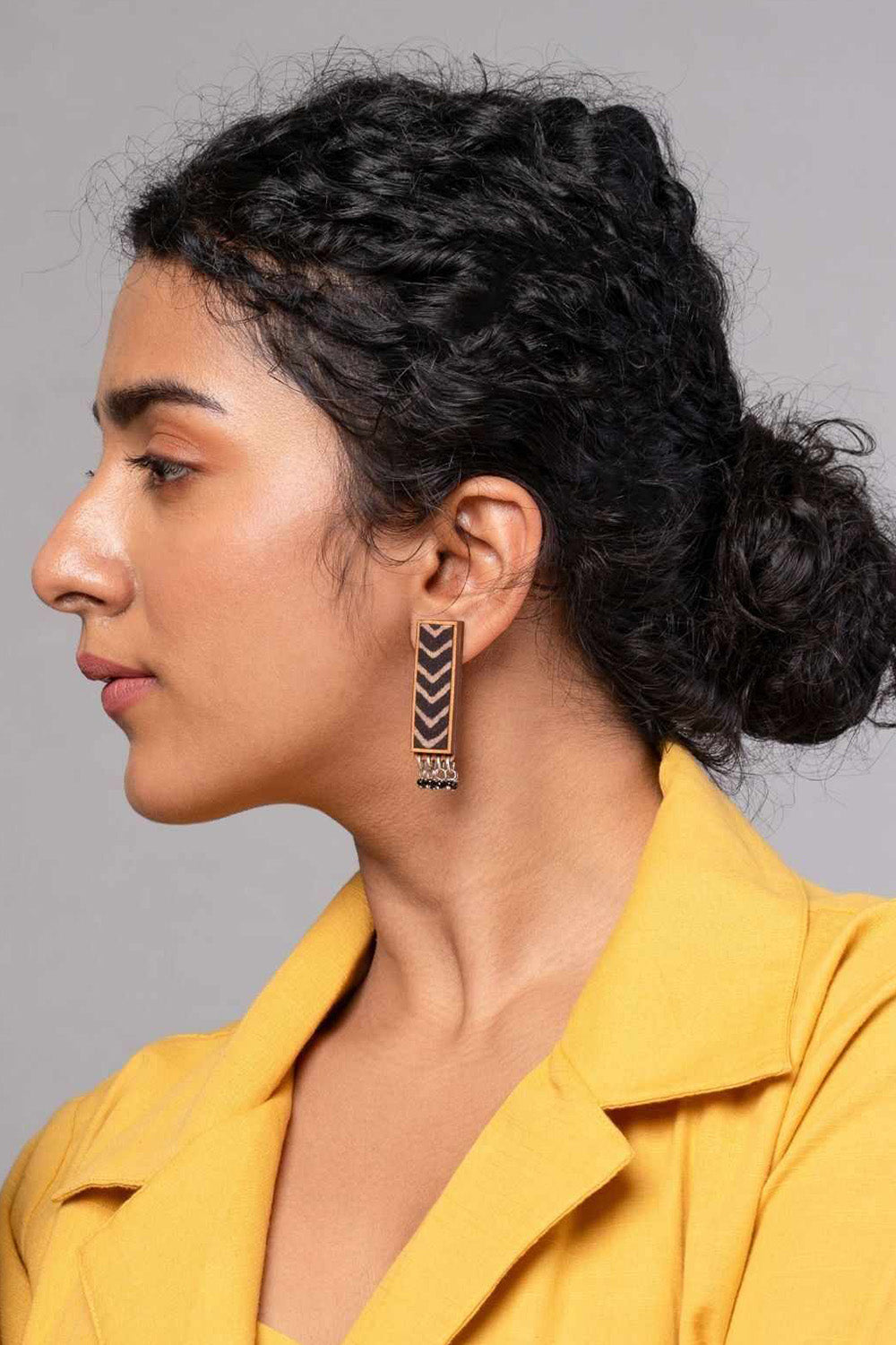 Abira | Chindi Fabric & Wood Earrings | Noir Ajrakh