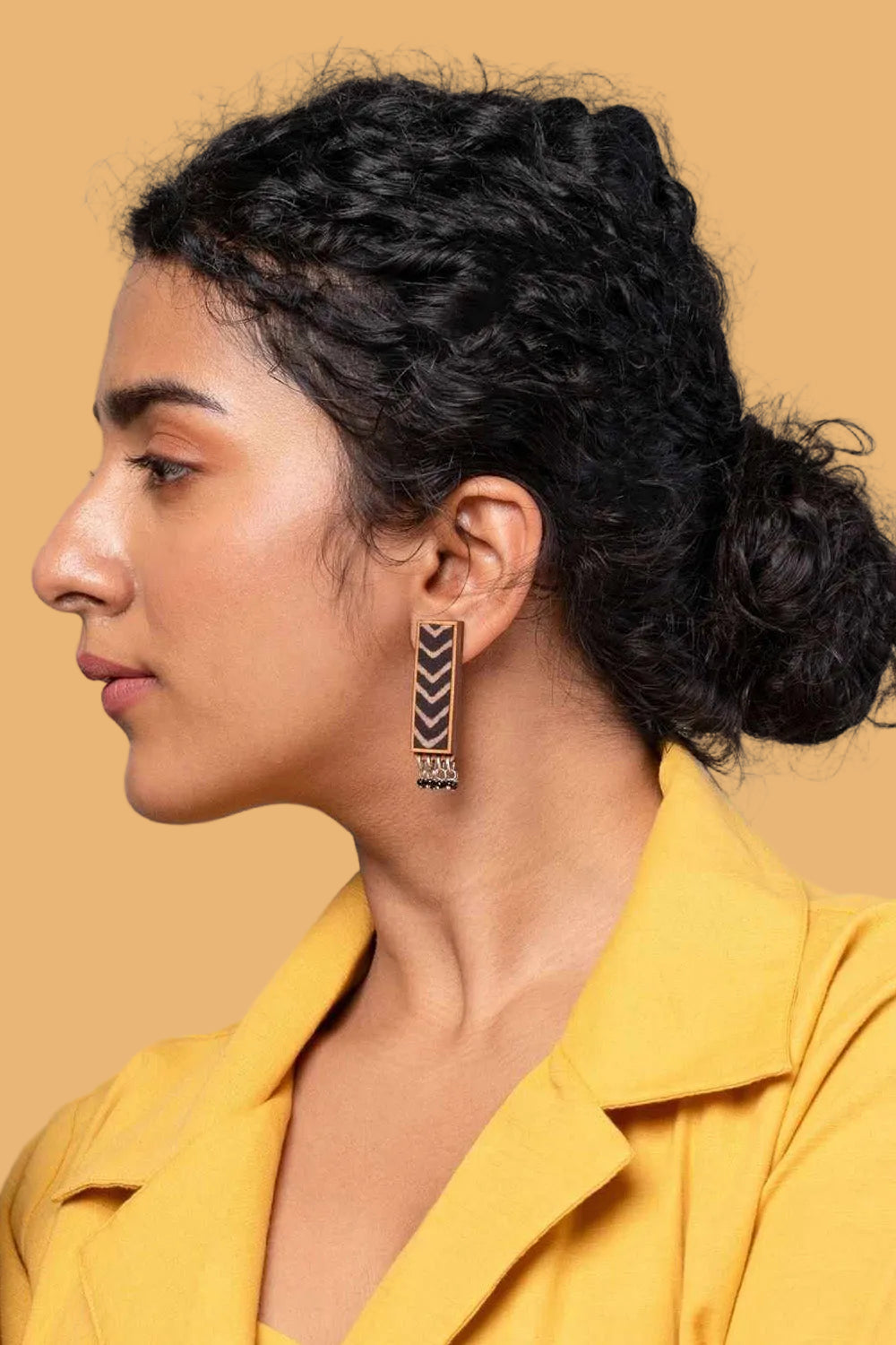 Abira | Chindi Fabric & Wood Earrings | Noir Ajrakh