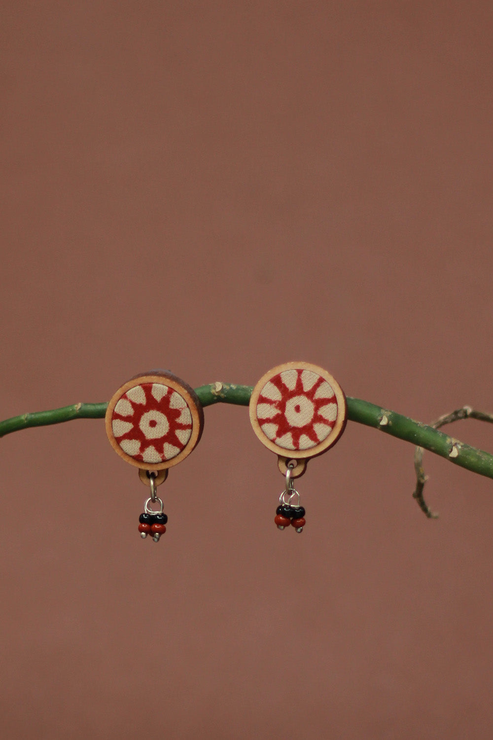 Abira | Chindi Fabric & Wood Earrings | Red