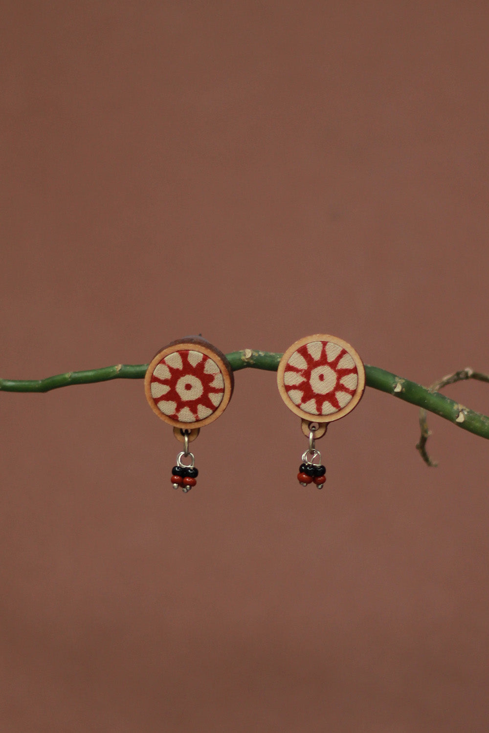 Abira | Chindi Fabric & Wood Earrings | Red