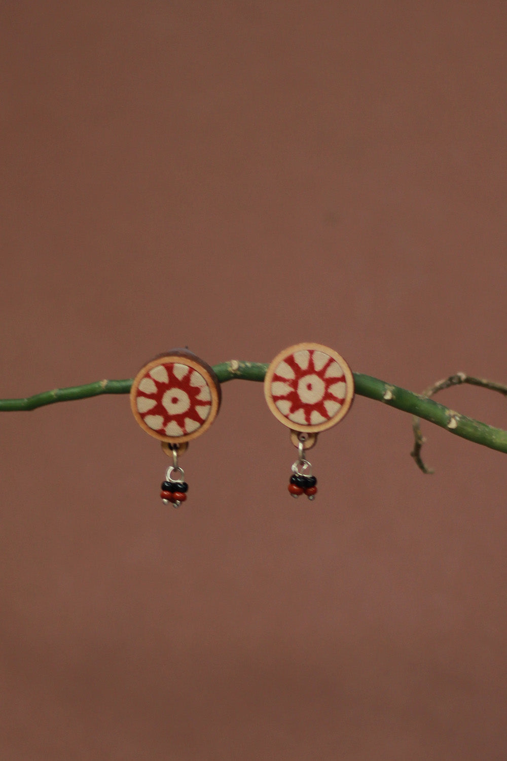 Abira | Chindi Fabric & Wood Earrings | Red