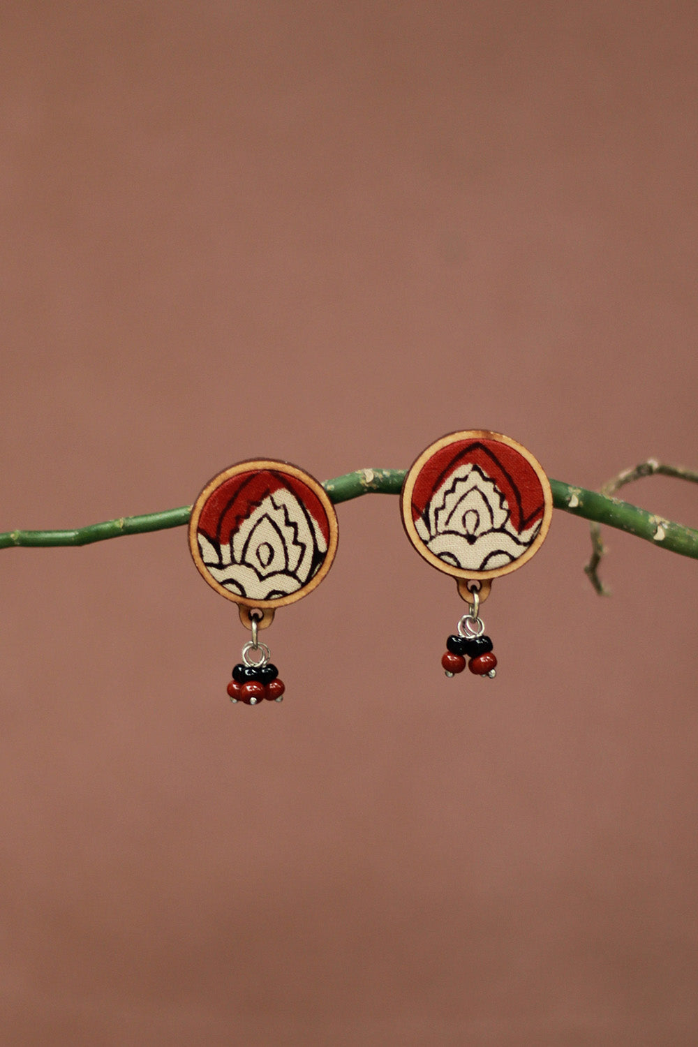 Abira | Chindi Fabric & Wood Earrings | Kalamkari