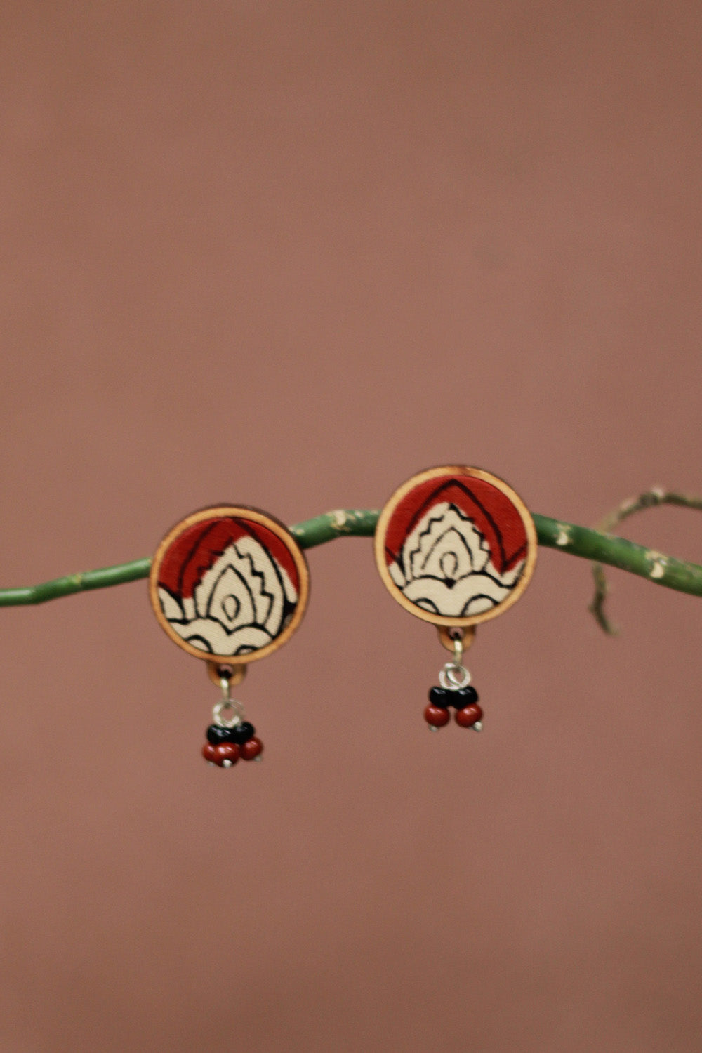 Abira | Chindi Fabric & Wood Earrings | Kalamkari
