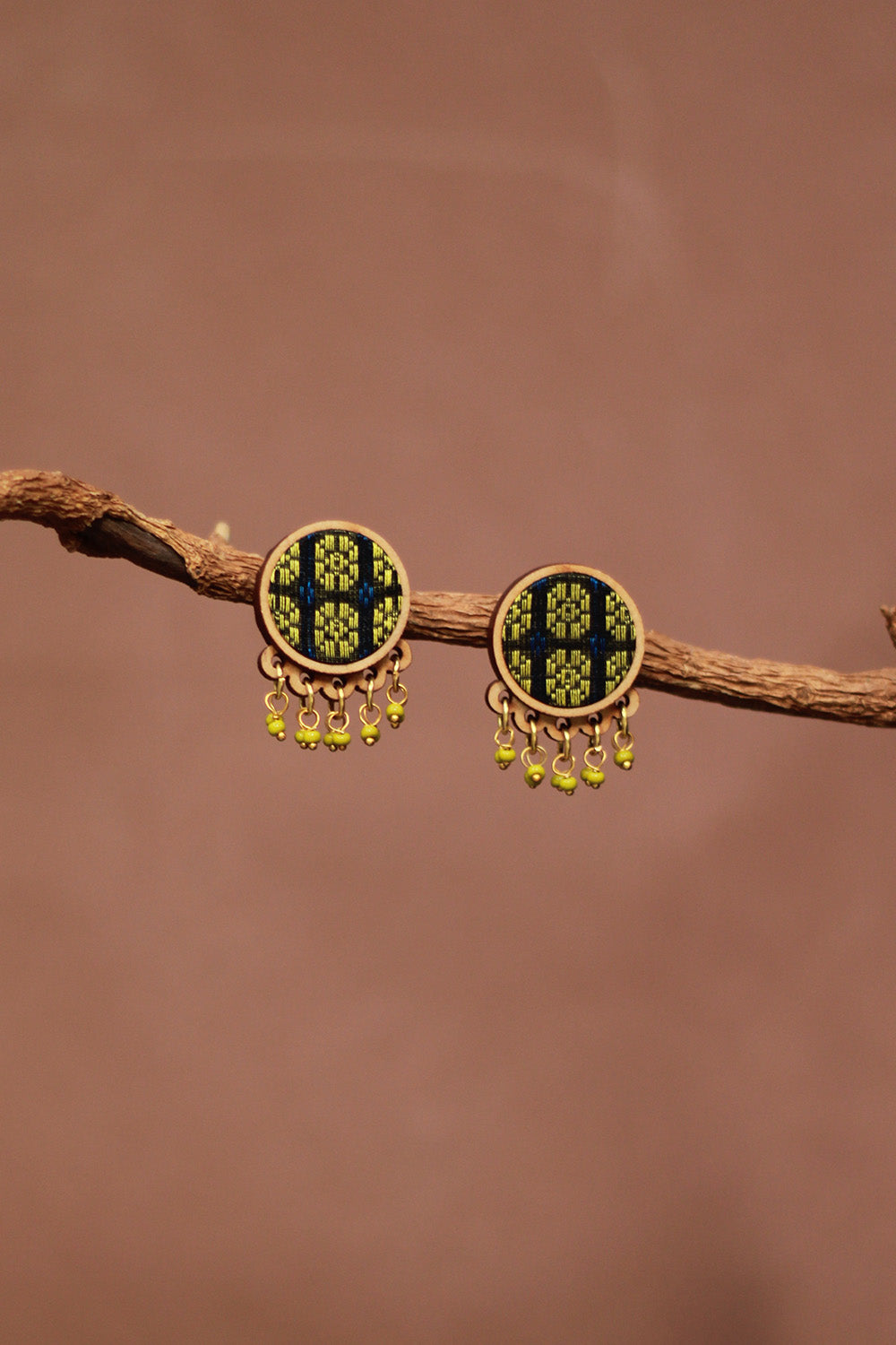 Abira | Chindi Fabric & Wood Earrings | Green