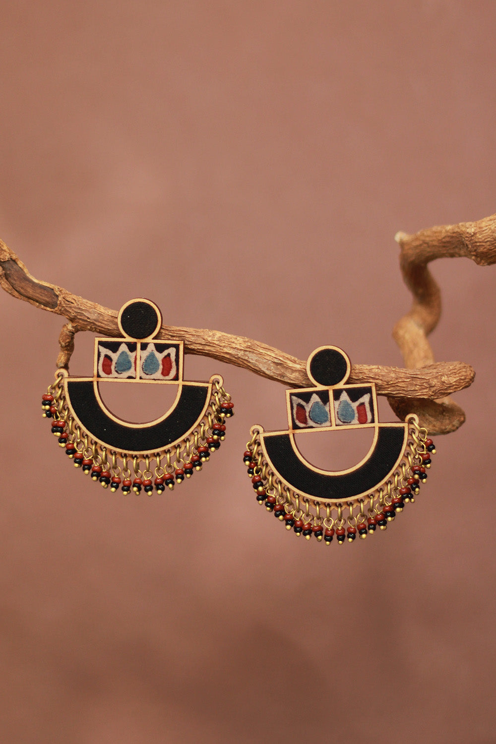Abira | Chindi Fabric & Wood Earrings | Noir