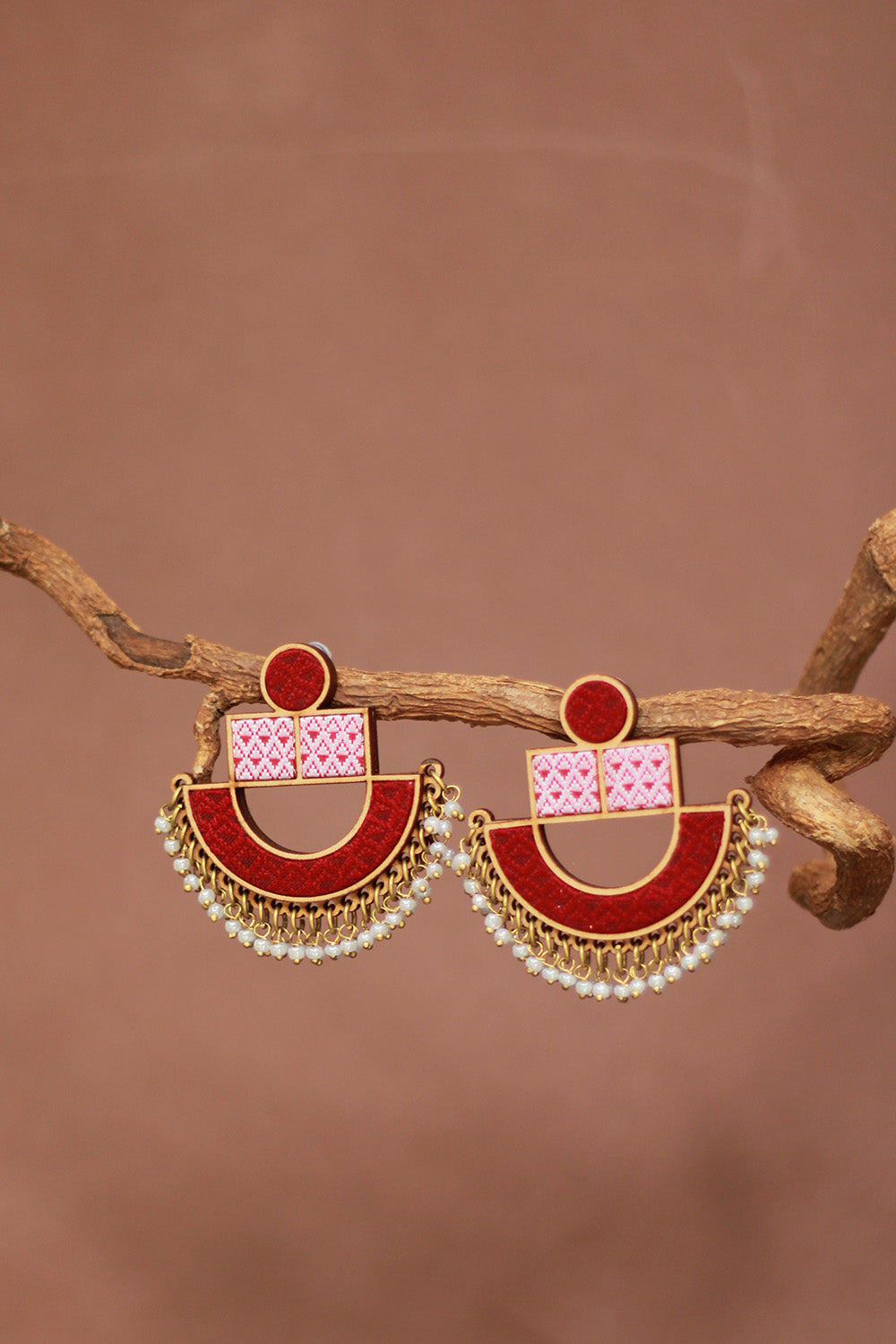 Abira | Chindi Fabric & Wood Earrings | Red