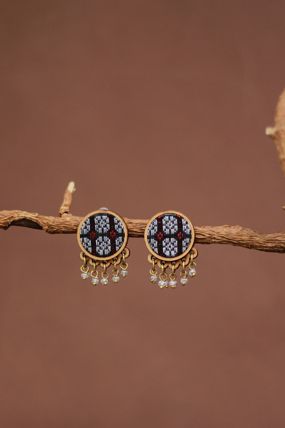 Abira | Chindi Fabric & Wood Earrings | Blue