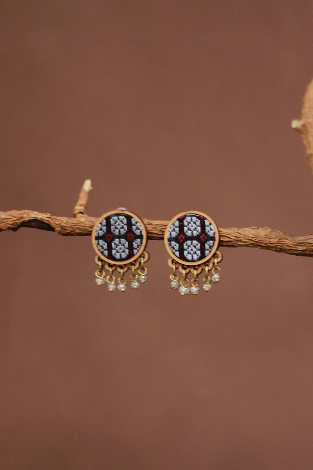 Abira | Chindi Fabric & Wood Earrings | Blue