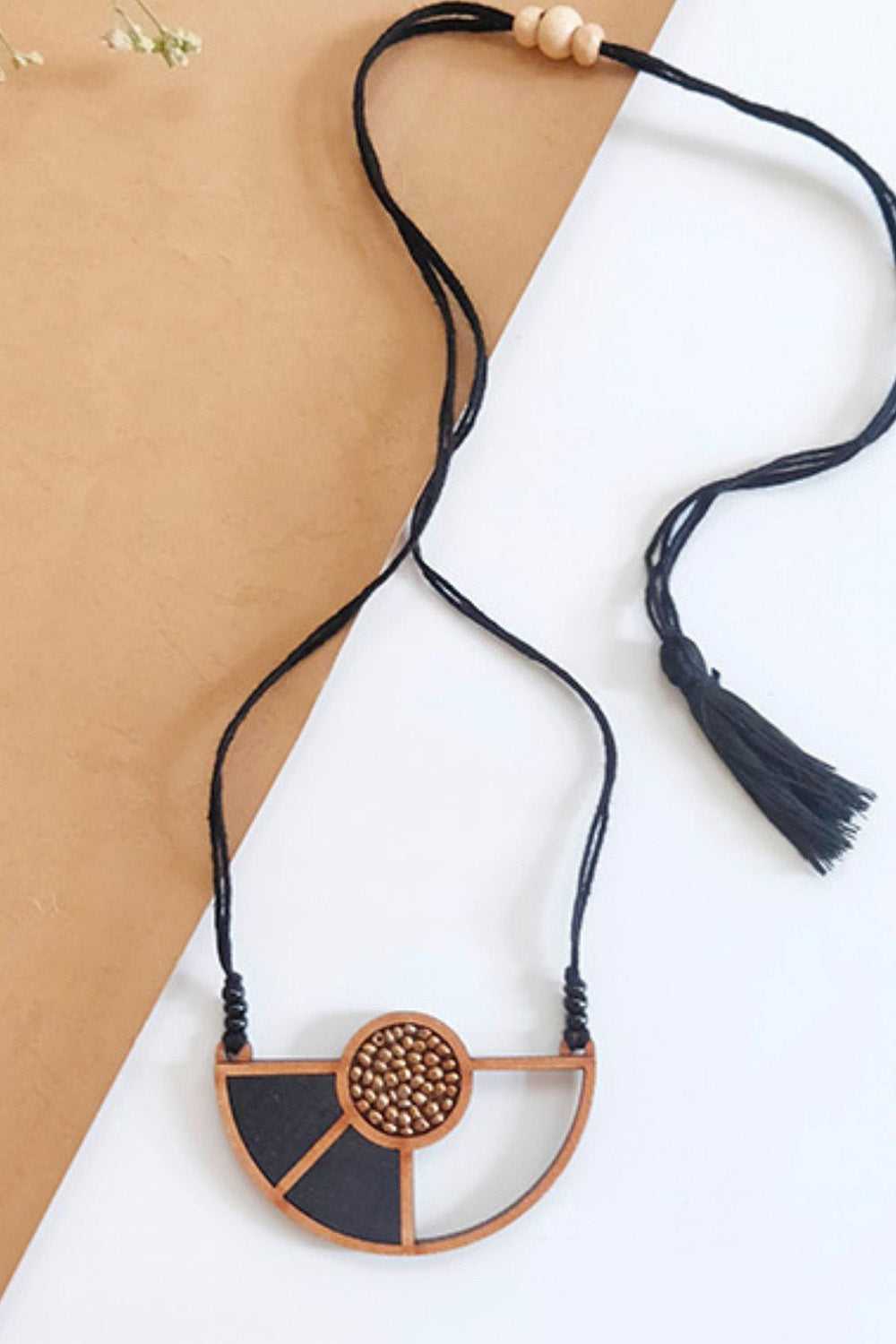 Abira | Chindi Fabric & Wood Necklace | Noir