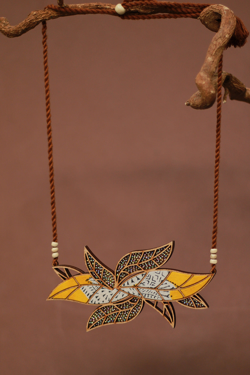 Abira | Chindi Fabric & Wood Necklace | Yellow