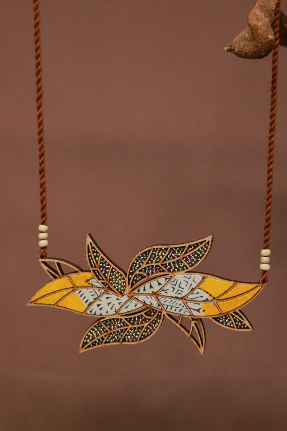 Abira | Chindi Fabric & Wood Necklace | Yellow