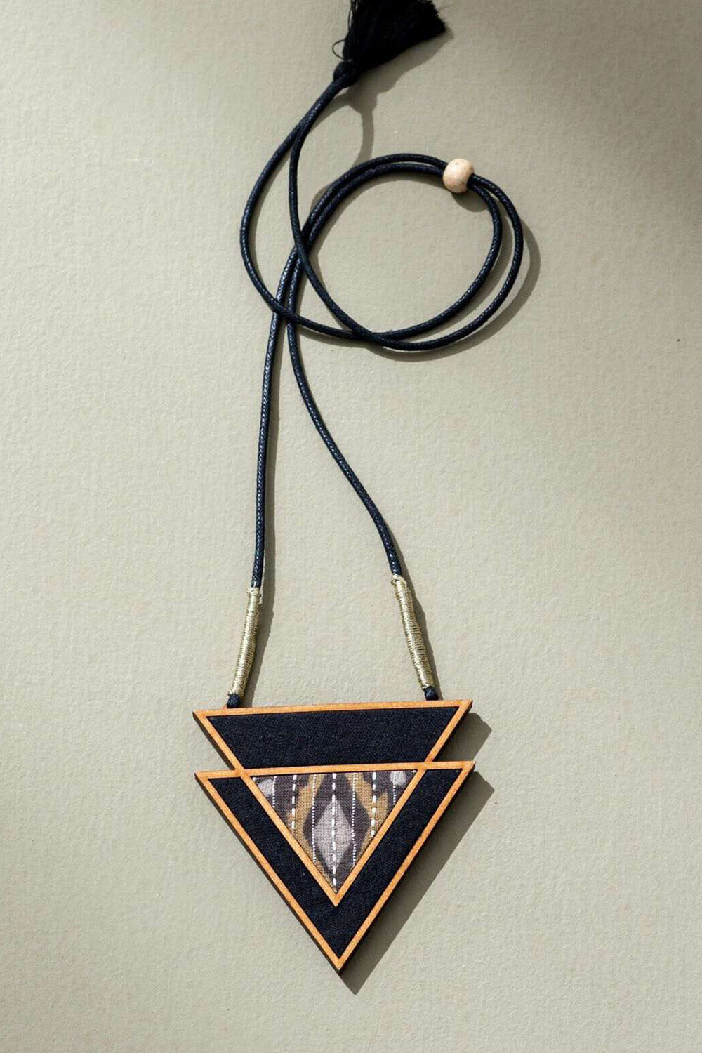 Abira | Chindi Fabric & Wood Necklace | Brown Ajrakh